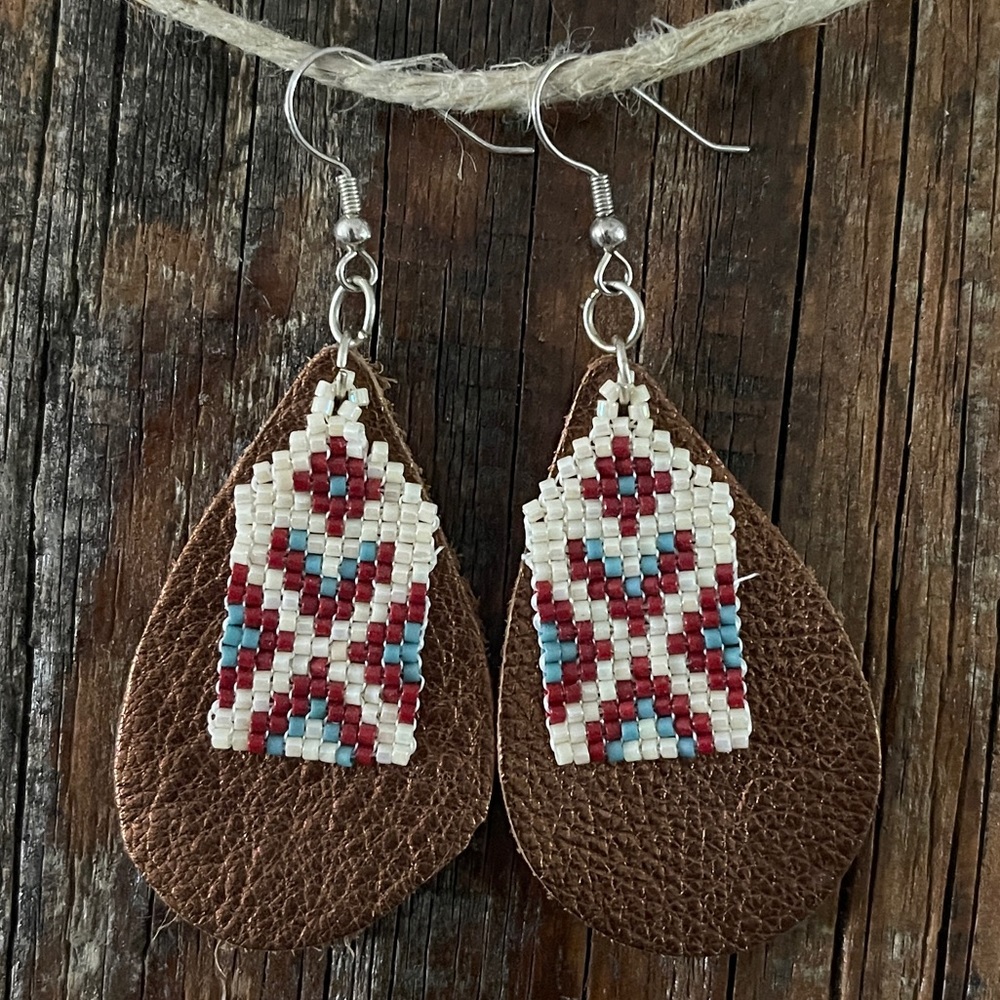 Bronze Tears beaded n leather earrings